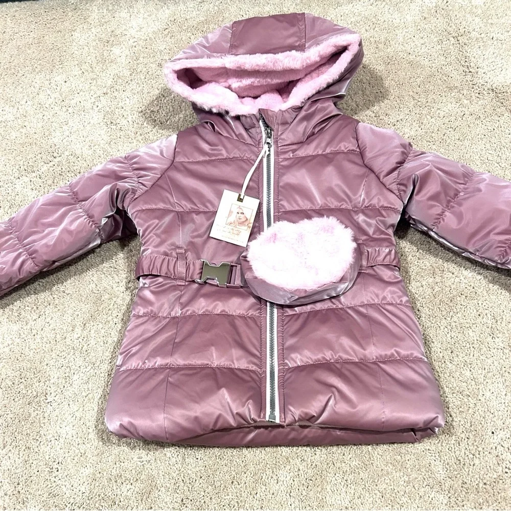 NWT Jessica Simpson Girls Mauve Puffer Jacket Coat w/ Coin Purse Belt Sz. 4T New - Picture 2 of 10